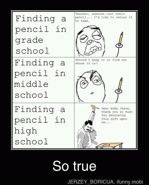 Finding a pencil in class... - meme