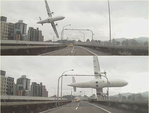 Taiwanese airplane hits bridge and crashes (dashcam footage) - meme