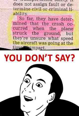 Planes crash when they hit the ground - meme