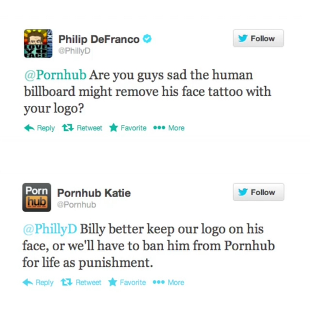 The human billboard is having all his facial tatoo advertisments removed. That was the Hub's responce haha poor guy - meme