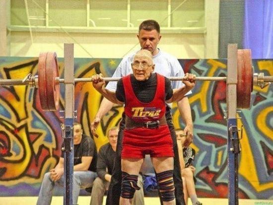 in russia even grandpa lift weights - meme