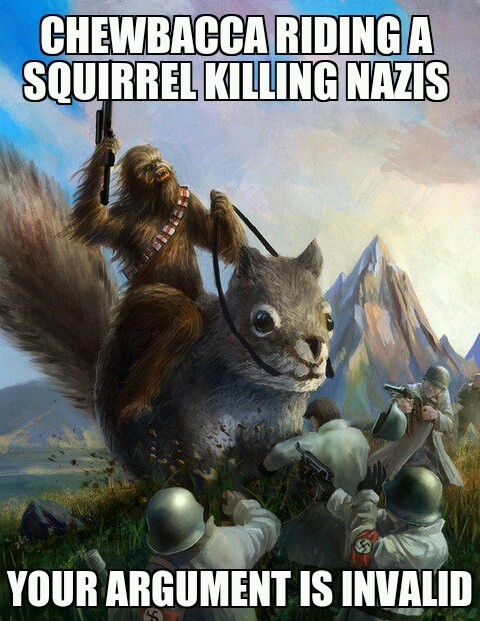 chewbacca riding a squirrel killing nazis - meme