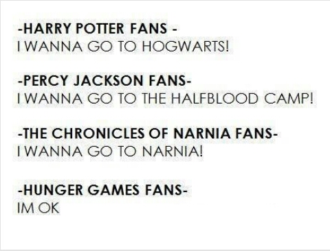 Harry Potter, Percy Jackson, Narnia and The Hunger Games - meme