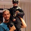 Tom Hardy(Bane) and his son dressed as Batman