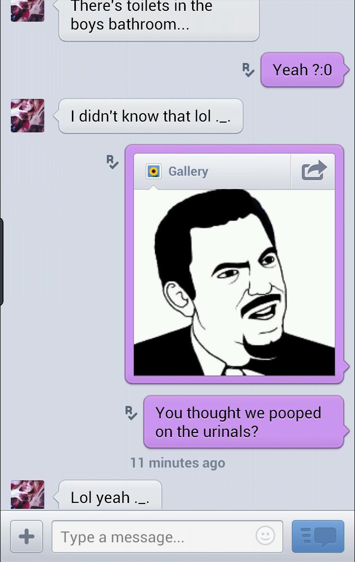 she thought we pooped in the urinals... - meme