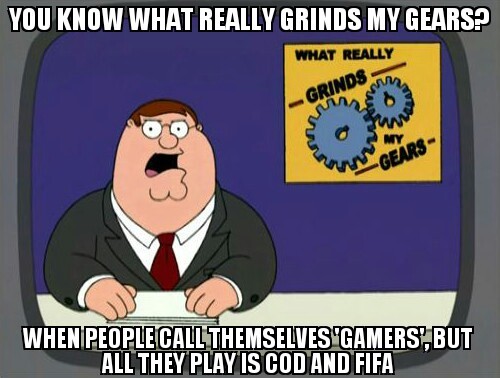 You're not a gamer until you play a wider range of games... - meme
