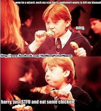 52nd comment gets the fried chicken that Ron is eating. It's pretty old so I don't think anyone would want it - meme
