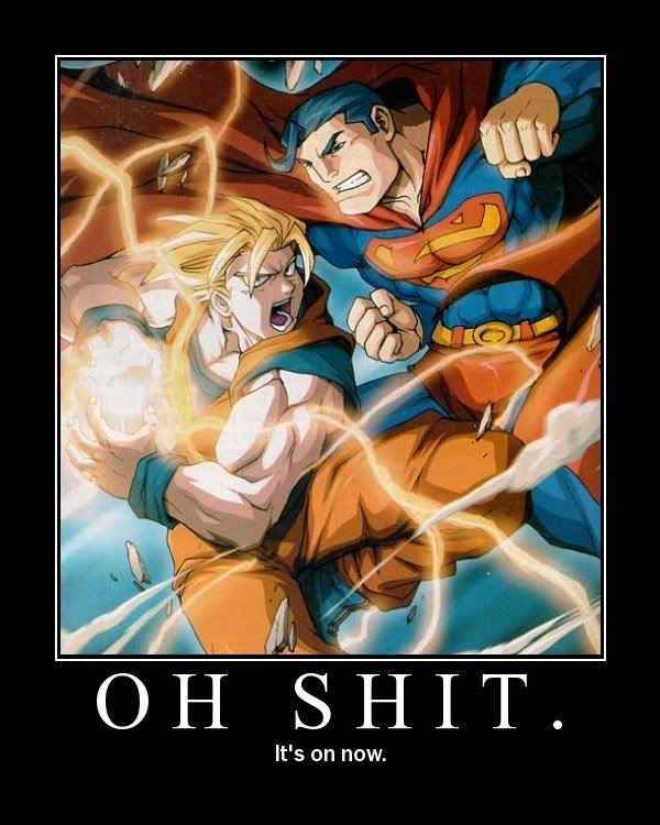 why Superman getting kneed in da nuts by Goku - meme