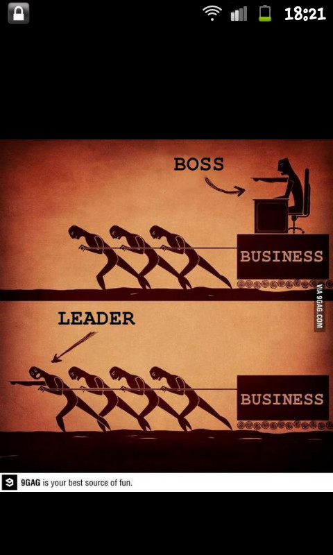 the difference betweet leader & boss - meme