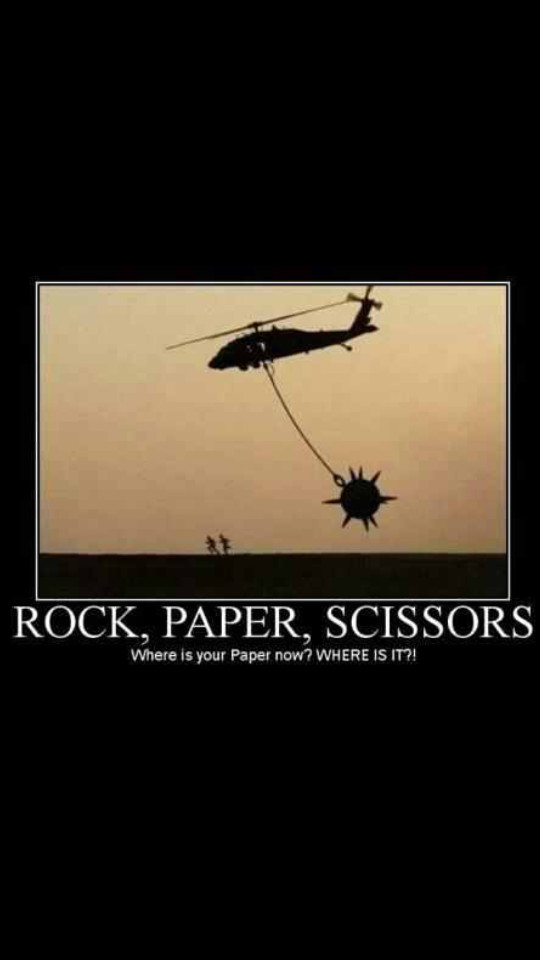 rock flies right through paper - meme