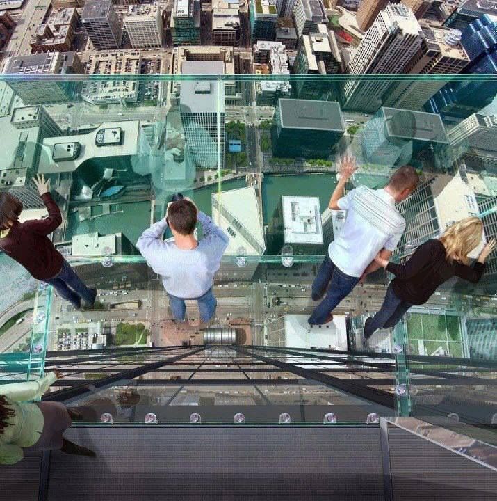 Transparent balcony on the 103rd floor of the sears tower in Chicago  - meme