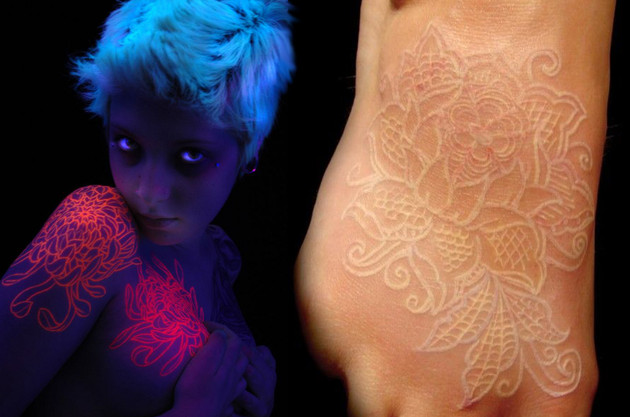 white ink tatoo,glows when exposed to UV - meme