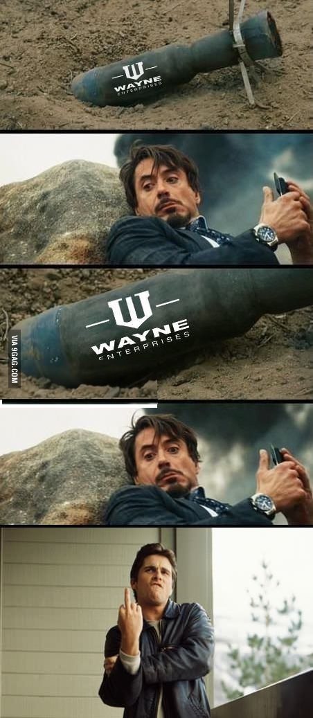 Bruce Wayne Trolls Tony Stark - meme