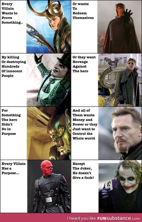 Villains from movies and their needs - meme