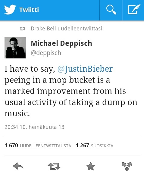 Michael Deppisch on Justin Bieber (Twitter is on finnish language) - meme