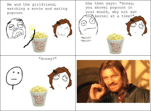 one does not simply eat one kernel at a time - meme