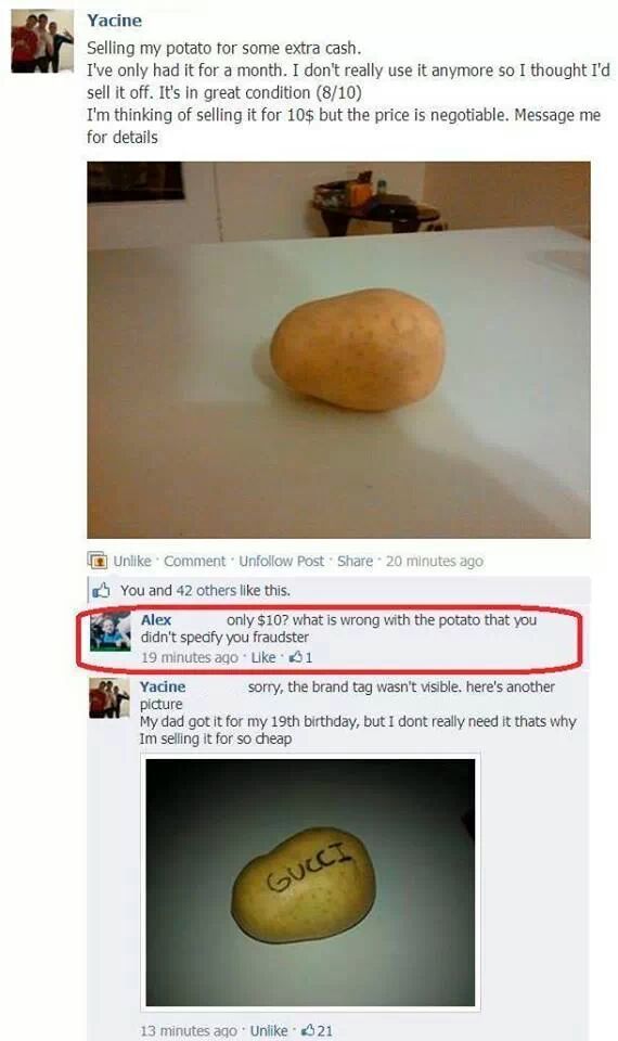 I give you one potato - meme