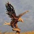 An eagle made with scrap wood