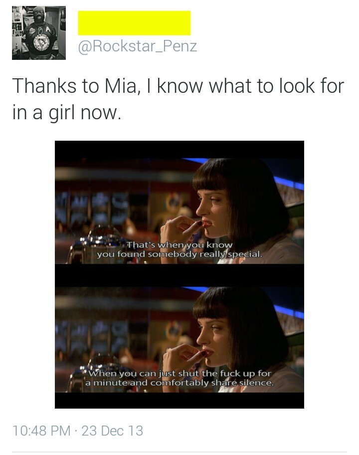 Relationship advice from Mrs. Mia Wallace - meme