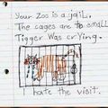 2nd graders report of her visit to the zoo... heart breaking.