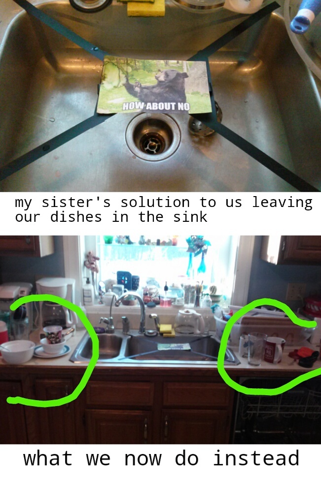 sister was mad at us for leaving dishes in the sink - meme