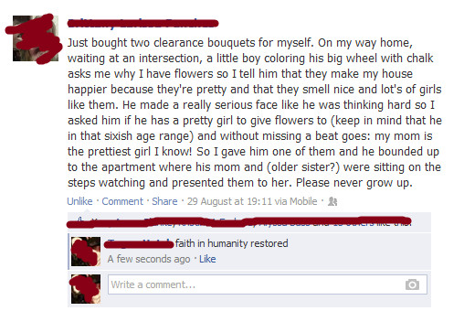 Faith in humanity restored.  I love when stuff like this comes up on facebook ^_^ - meme