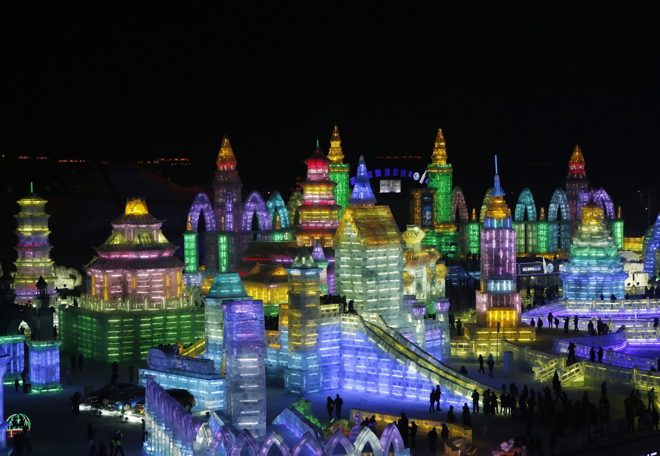 A small ice-town in China with awesome lights inside. - meme