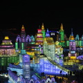A small ice-town in China with awesome lights inside.