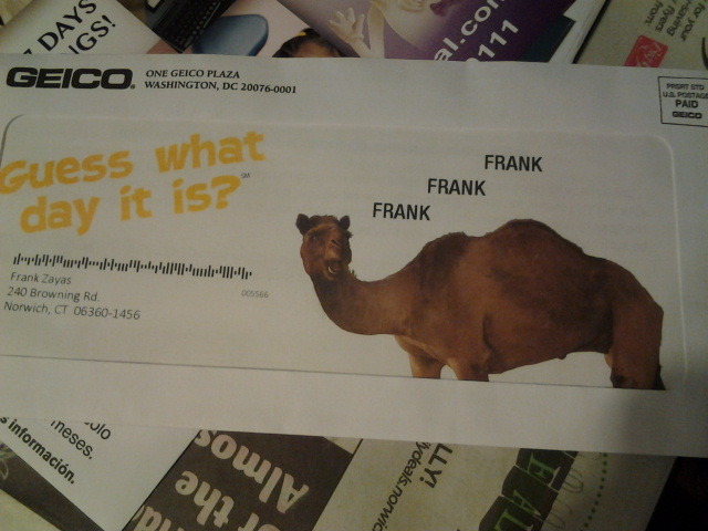 how my dads geico mail came in. yes his name is Frank - meme