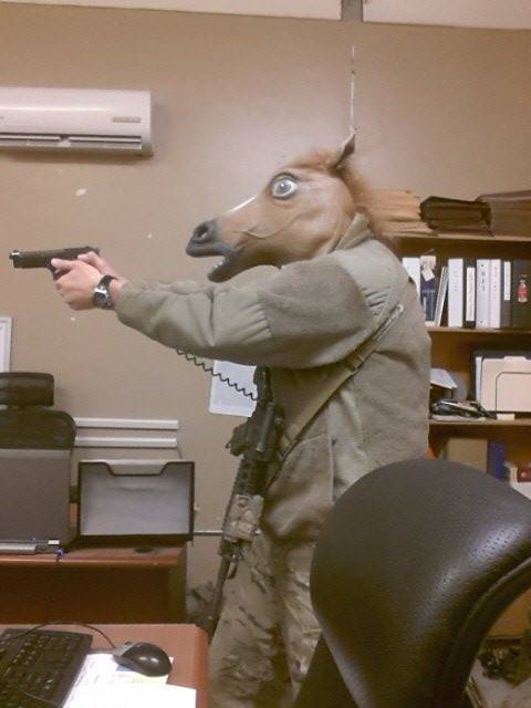 My best friend is stationed in afghanistan.  I recently sent him an care package and hid a horse mask inside.. I think.he likes it. - meme