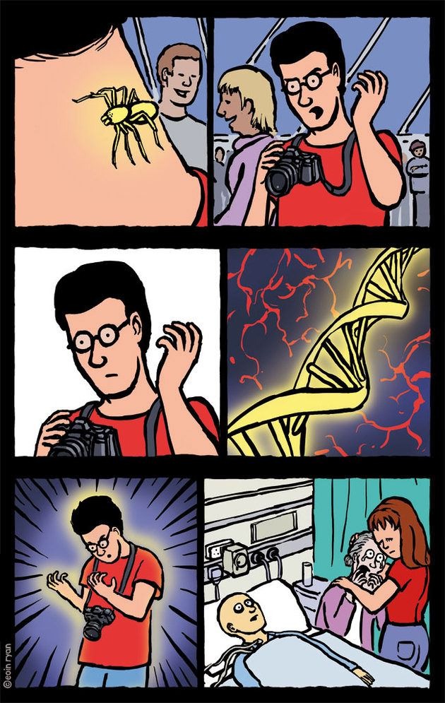 what would really happen if a man got bit by a radioactive spider - meme