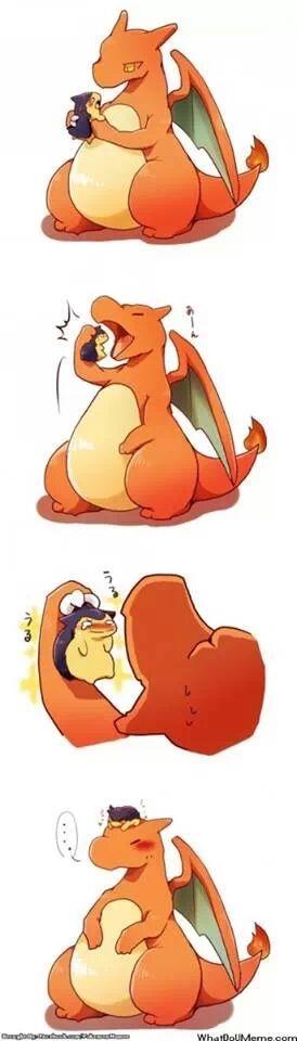 Charizard has second thoughts on devouring little Cyndaquil - meme