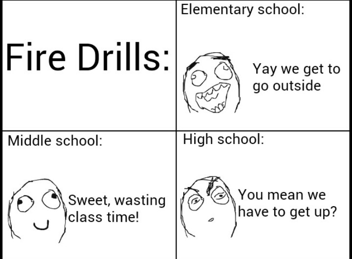 I love and hate fire drills. - meme