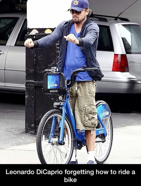 Leonardo DiCaprio diding a bike - meme