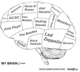 Cérebro de rockeiro inteligencia,bons pensamentos,bom gosto e etc - meme