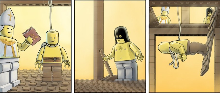 the hanging of Lego man - meme