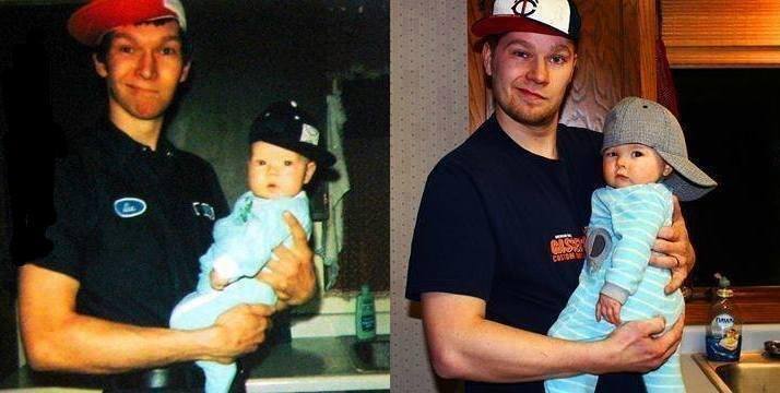 The baby on the left is the father on the
right. 29 years later.... - meme