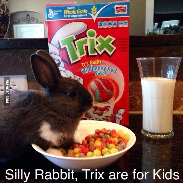 Bunnies are adorable....They can have all my Trix. - meme