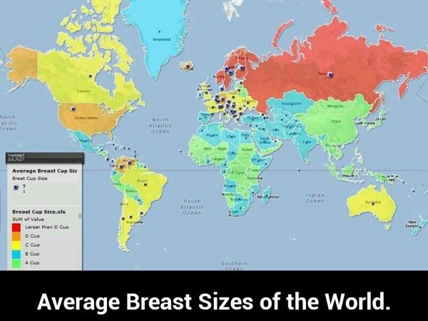Worldwide Map of Breast Sizes Average Breast Size from Different  Countries! 