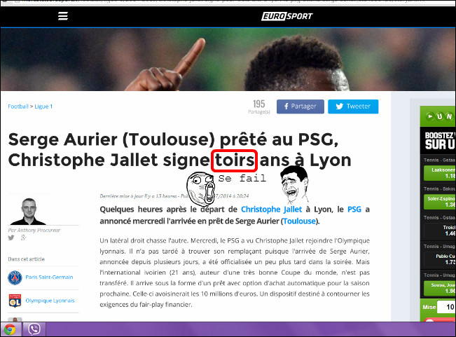 Big fail sur le site Eurosport.fr - meme