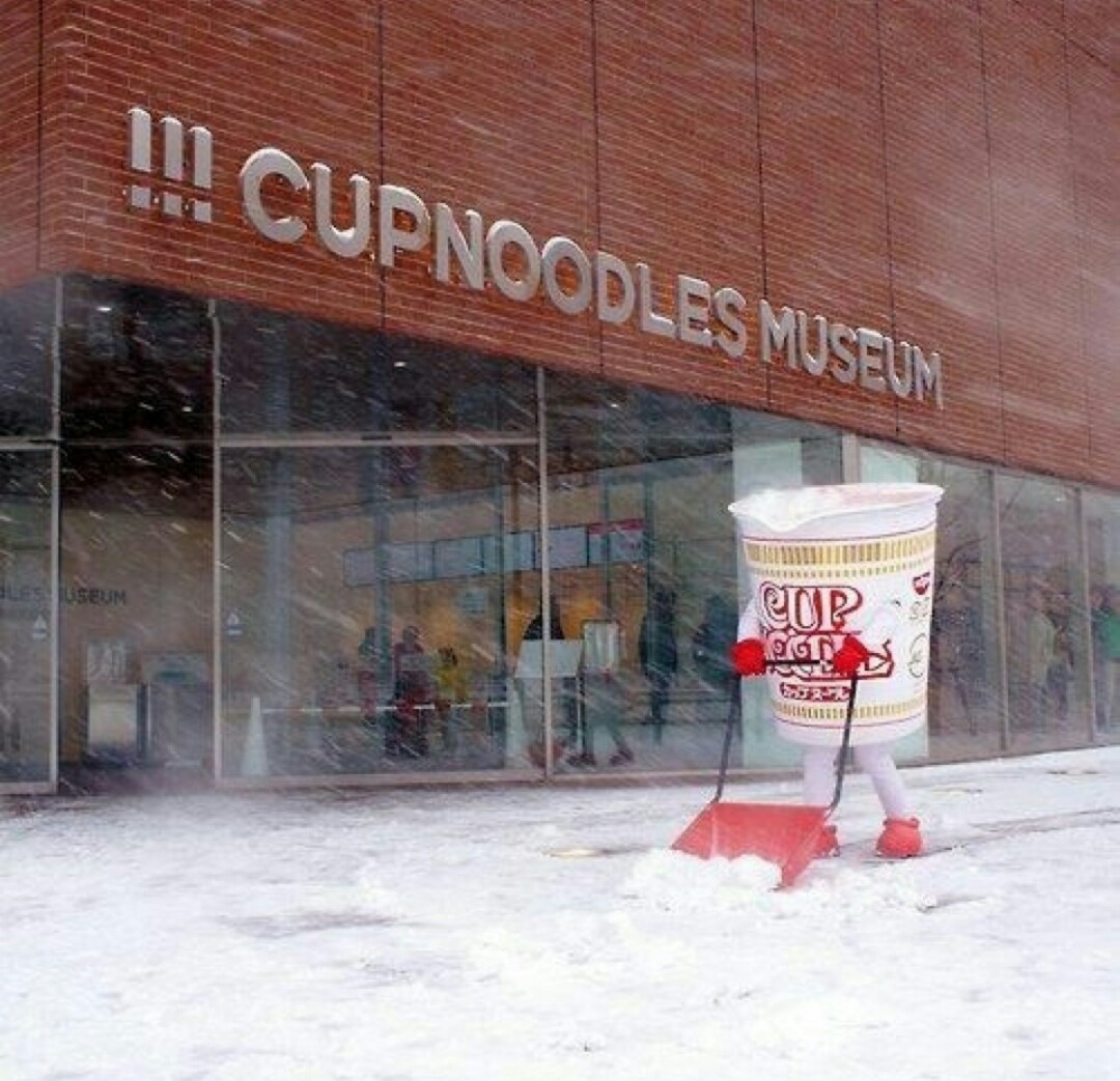 just a cup of noodles shoveling some snow - meme